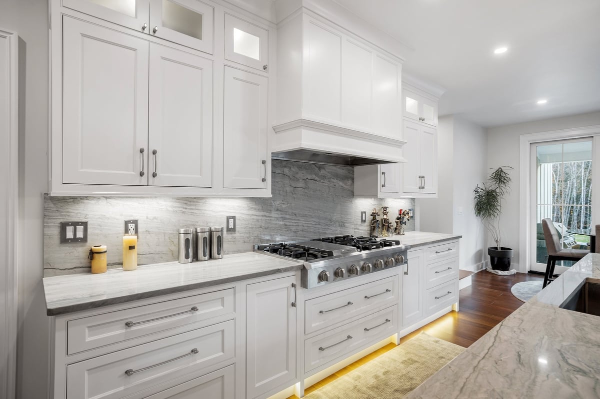 An inside view of the modern design kitchen made of wood